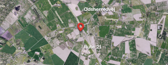 Nørremarksvej, Rute 21, Odsherredvej og Vig set fra luften